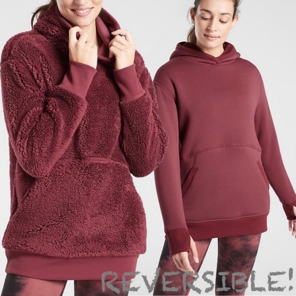 Athleta NWT Solstice Reversible Sherpa Crew - Maple Red, XXS